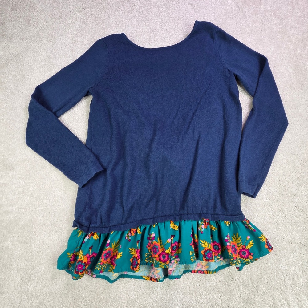 Matilda Jane Sweater Womens‎ XS Blue Floral Print Ruffle Oversized Tunic Boho